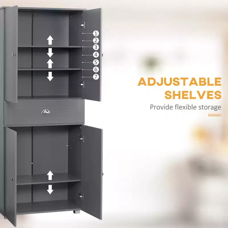 Armoire de cuisine autoportante de 72 po, armoire de rangement haute avec 4 portes, tiroir et étagères réglables pour salle à manger