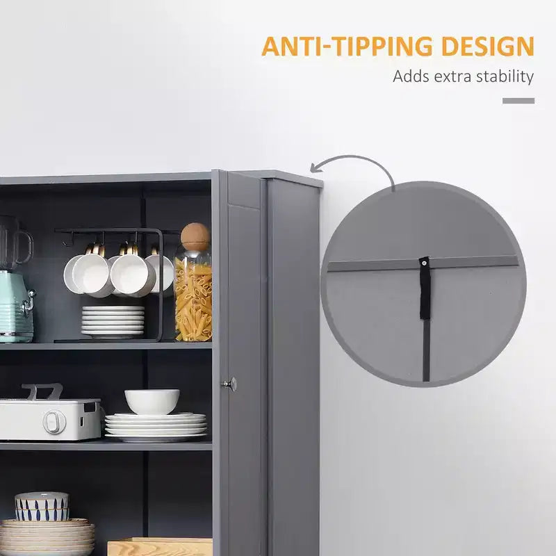 Armoire de cuisine autoportante de 72 po, armoire de rangement haute avec 4 portes, tiroir et étagères réglables pour salle à manger