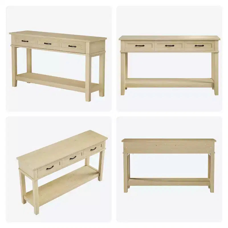 Console de ferme avec 3 tiroirs, table de canapé d'entrée en bois de 54 po avec étagères de rangement pour salon, couloir ou hall d'entrée