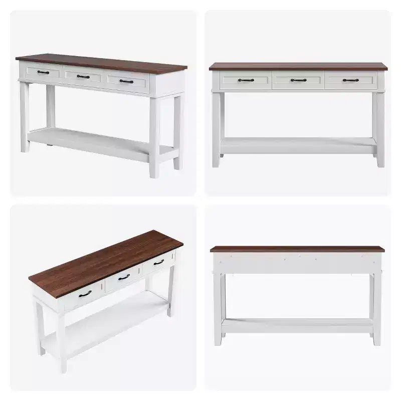 Console de ferme avec 3 tiroirs, table de canapé d'entrée en bois de 54 po avec étagères de rangement pour salon, couloir ou hall d'entrée