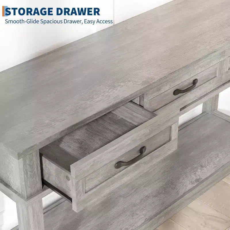 Console de ferme avec 3 tiroirs, table de canapé d'entrée en bois de 54 po avec étagères de rangement pour salon, couloir ou hall d'entrée