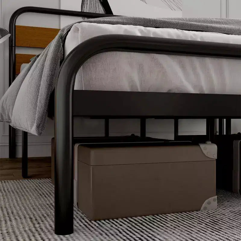 Cadre de lit plateforme King Size, cadre de lit King Size de style industriel avec tête de lit en bois, cadre de lit en métal robuste avec lattes de support en métal
