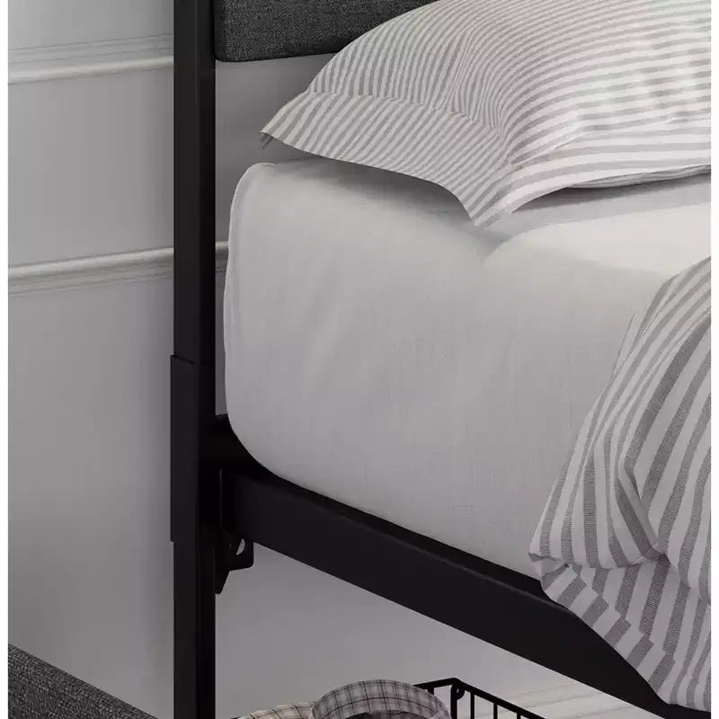 Lit rembourré avec tiroirs de rangement, lit plateforme avec tête de lit et espace de rangement sous le lit
