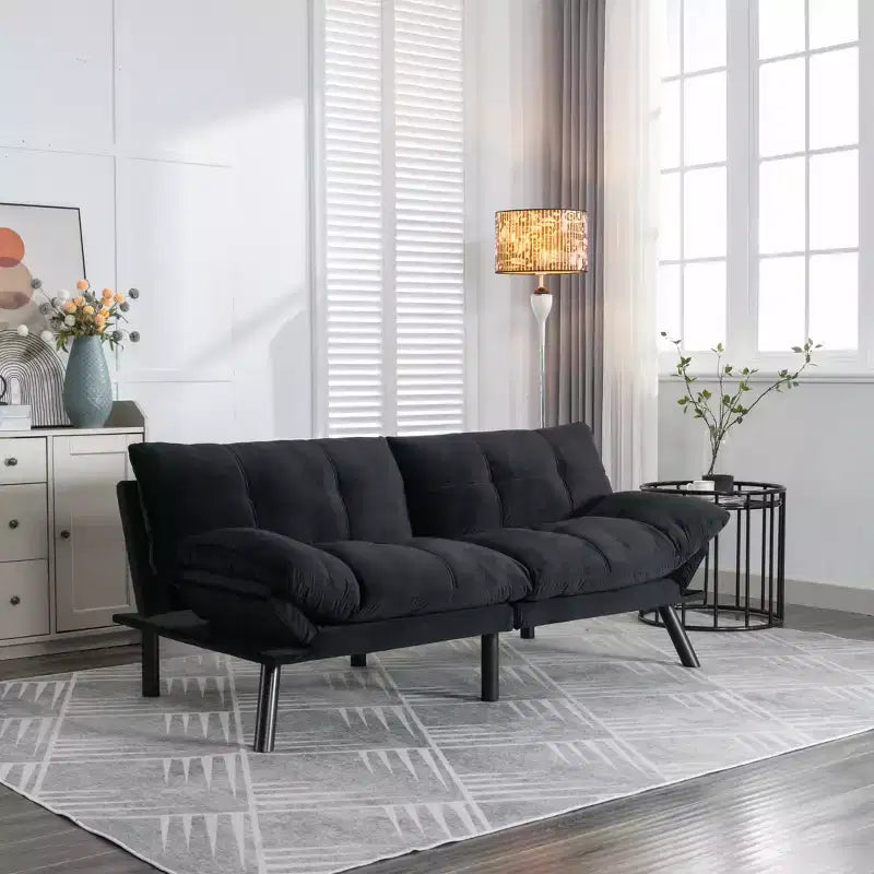 Canapé-Lit Pliant Convertible Moderne Confortable pour Salon Chambre Petit Espace Noir