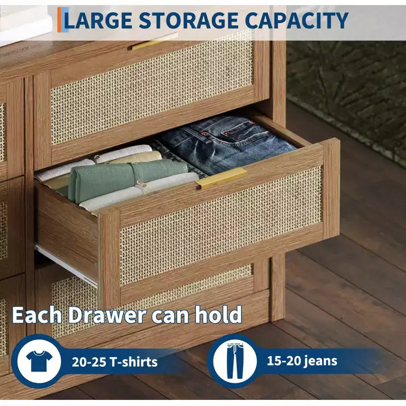 Commode en bois avec poignées dorées, meuble de rangement moderne avec tiroirs coulissants, meuble TV de style ferme pour salon, chambre, entrée