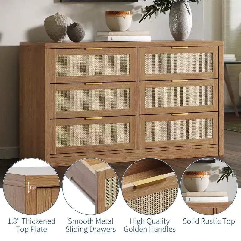 Commode en bois avec poignées dorées, meuble de rangement moderne avec tiroirs coulissants, meuble TV de style ferme pour salon, chambre, entrée