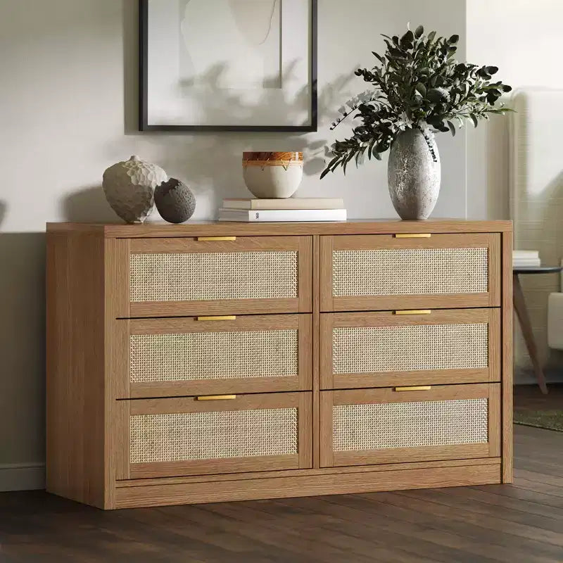 Commode en bois avec poignées dorées, meuble de rangement moderne avec tiroirs coulissants, meuble TV de style ferme pour salon, chambre, entrée