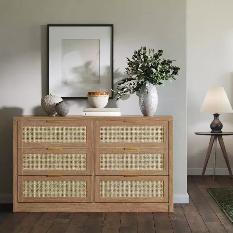 Commode en bois avec poignées dorées, meuble de rangement moderne avec tiroirs coulissants, meuble TV de style ferme pour salon, chambre, entrée