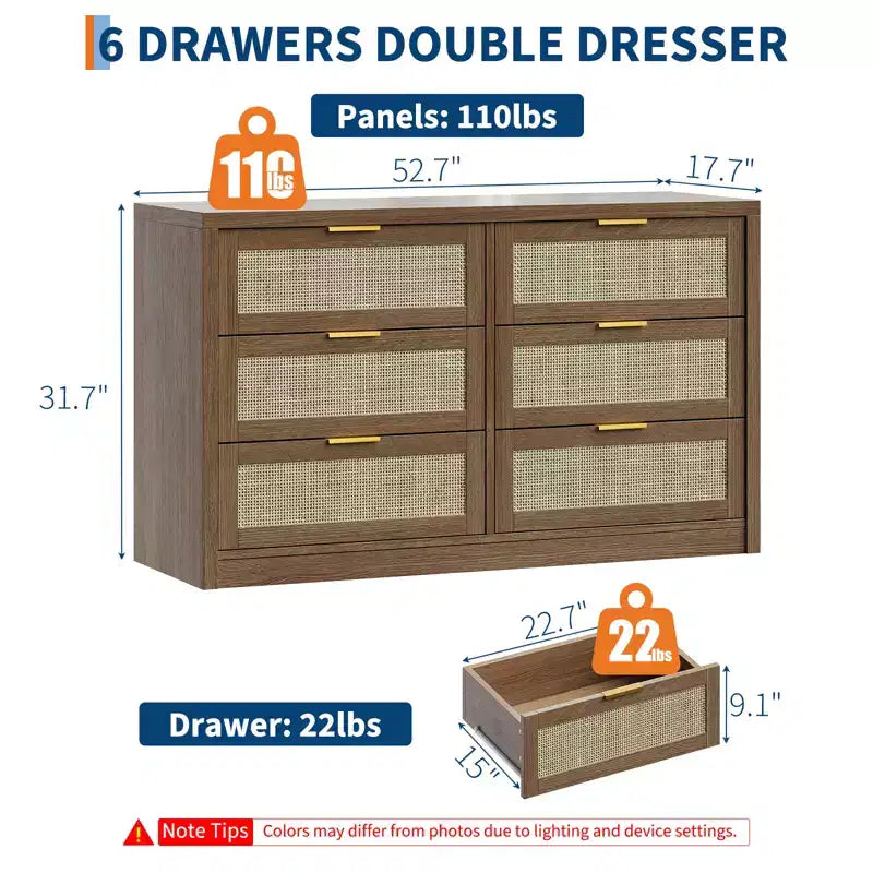 Commode en bois avec poignées dorées, meuble de rangement moderne avec tiroirs coulissants, meuble TV de style ferme pour salon, chambre, entrée