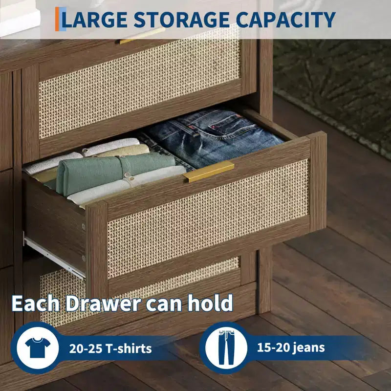 Commode en bois avec poignées dorées, meuble de rangement moderne avec tiroirs coulissants, meuble TV de style ferme pour salon, chambre, entrée