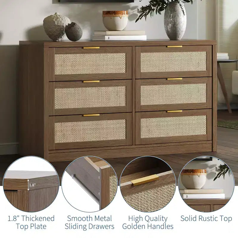 Commode en bois avec poignées dorées, meuble de rangement moderne avec tiroirs coulissants, meuble TV de style ferme pour salon, chambre, entrée