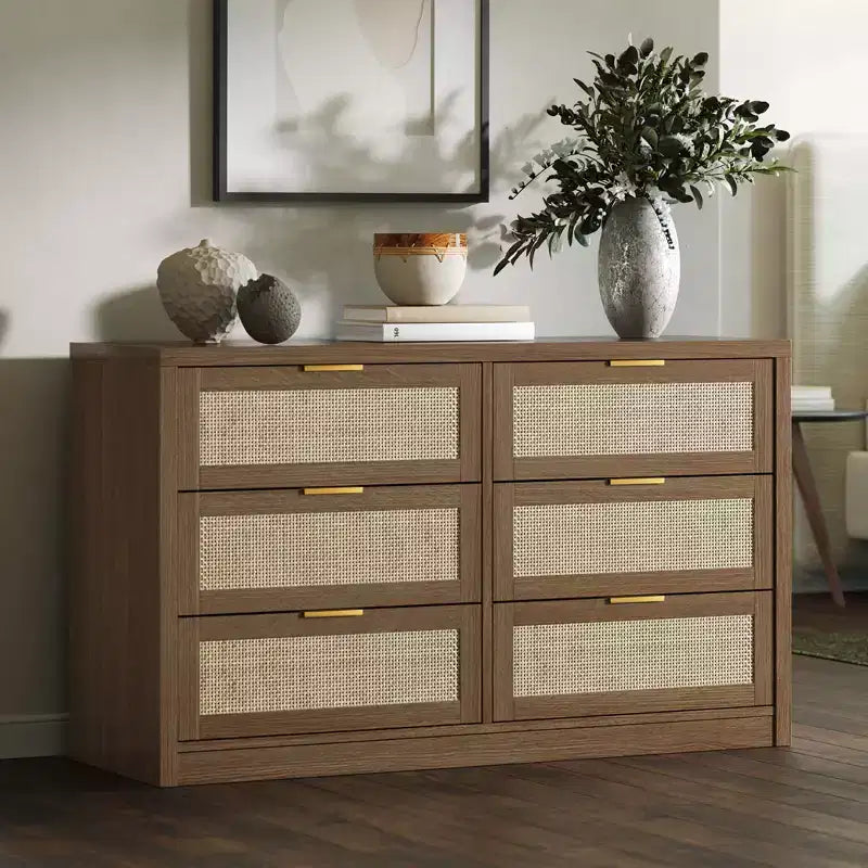 Commode en bois avec poignées dorées, meuble de rangement moderne avec tiroirs coulissants, meuble TV de style ferme pour salon, chambre, entrée