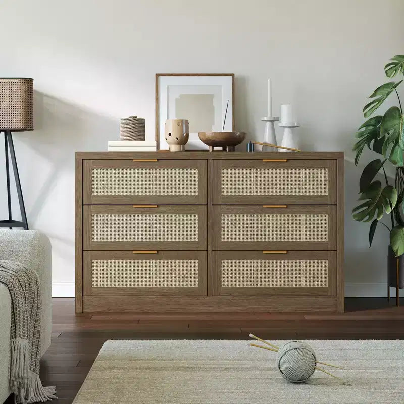 Commode en bois avec poignées dorées, meuble de rangement moderne avec tiroirs coulissants, meuble TV de style ferme pour salon, chambre, entrée