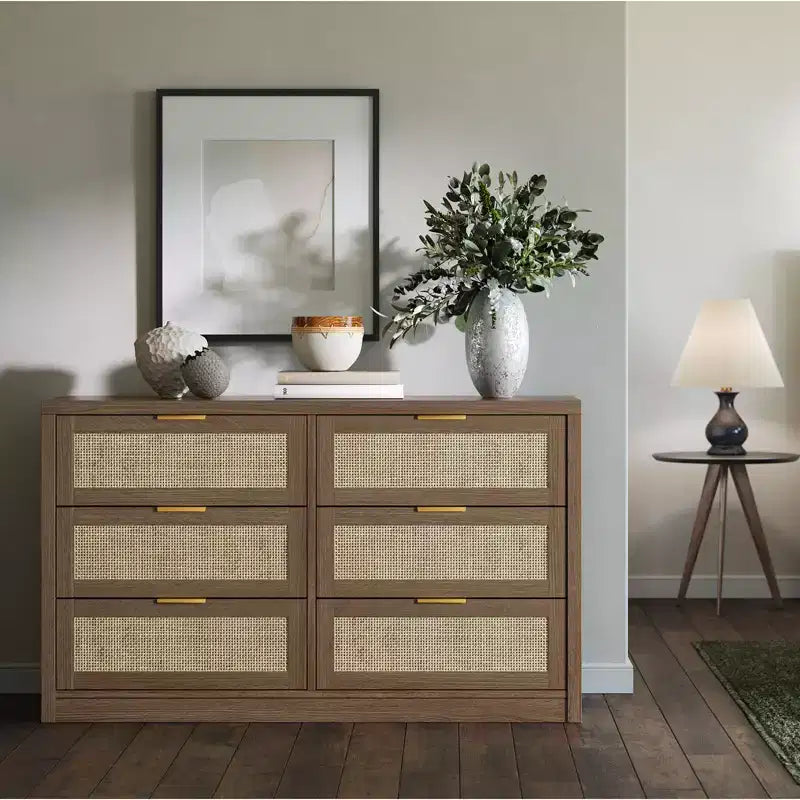 Commode en bois avec poignées dorées, meuble de rangement moderne avec tiroirs coulissants, meuble TV de style ferme pour salon, chambre, entrée