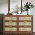 Wooden Chest with Gold Handles, Modern Storage Organizer with Smooth-Glide Drawers, Farmhouse TV Stand for Living Room, Bedroom, Entryway,