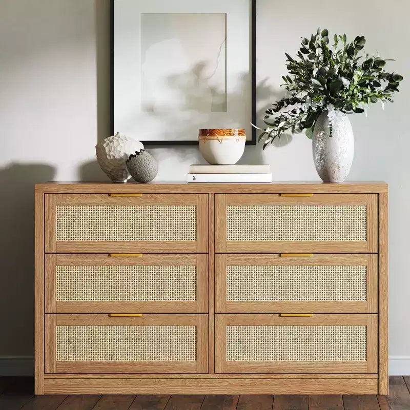 Commode en bois avec poignées dorées, meuble de rangement moderne avec tiroirs coulissants, meuble TV de style ferme pour salon, chambre, entrée