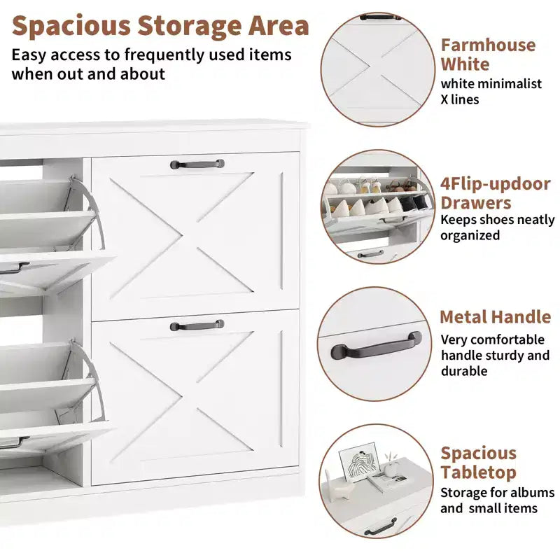 Meuble à chaussures avec 4 tiroirs basculants, armoire de rangement de chaussures large et discrète, simple et élégante, meuble à chaussures autoportant en bois.