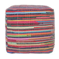 HomeRoots 18 Red And Black Cotton Cube Striped Pouf Ottoman