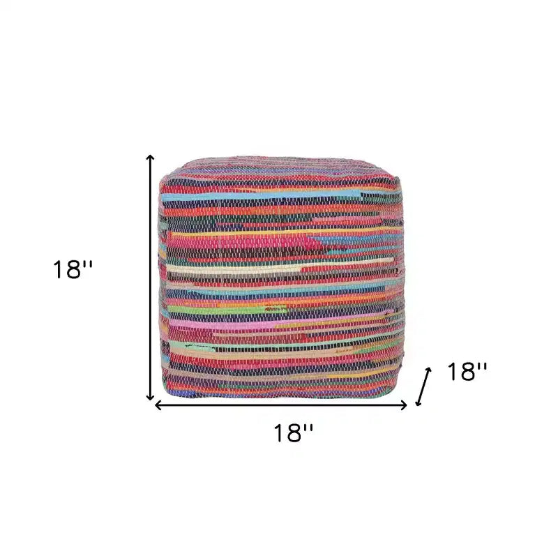 Pouf ottoman rayé en coton rouge et noir (18")