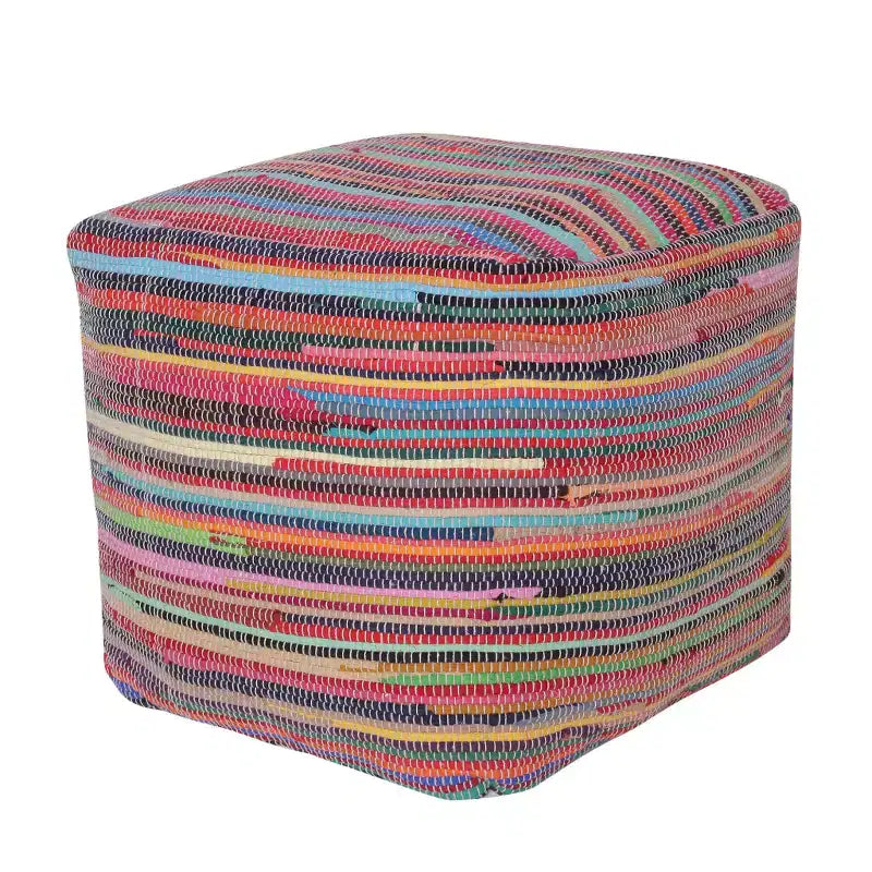 Pouf ottoman rayé en coton rouge et noir (18")