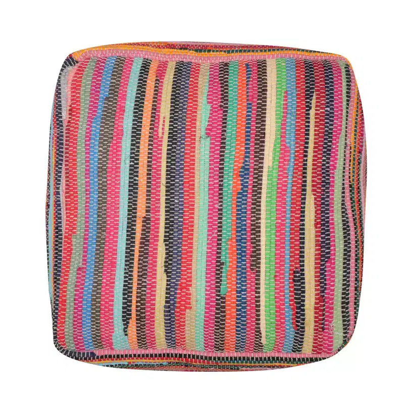 Pouf ottoman rayé en coton rouge et noir (18")