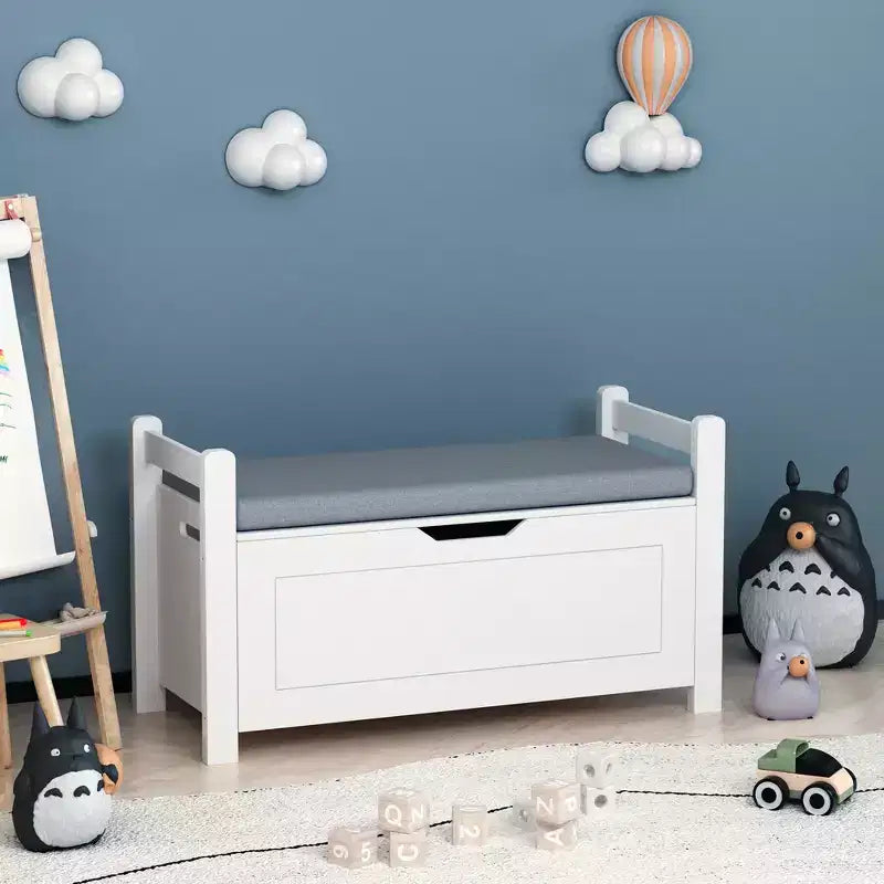 Coffre à jouets pour enfants, organisateur de rangement de jouets, grande armoire de rangement avec banc de siège coussin/couvercle à rabat