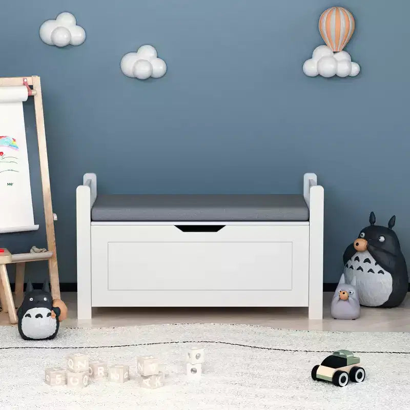 Coffre à jouets pour enfants, organisateur de rangement de jouets, grande armoire de rangement avec banc de siège coussin/couvercle à rabat