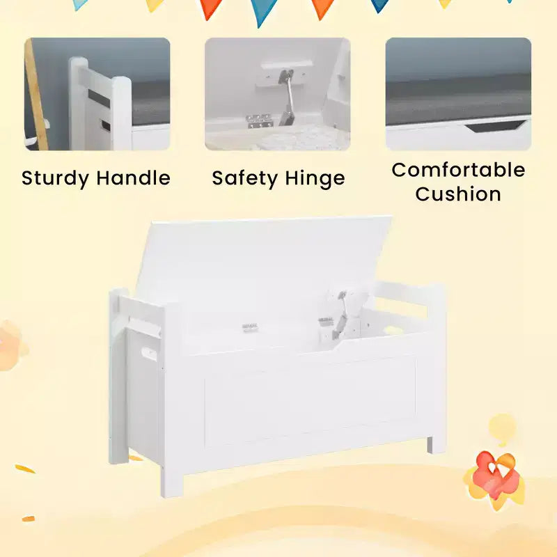 Coffre à jouets pour enfants, organisateur de rangement de jouets, grande armoire de rangement avec banc de siège coussin/couvercle à rabat