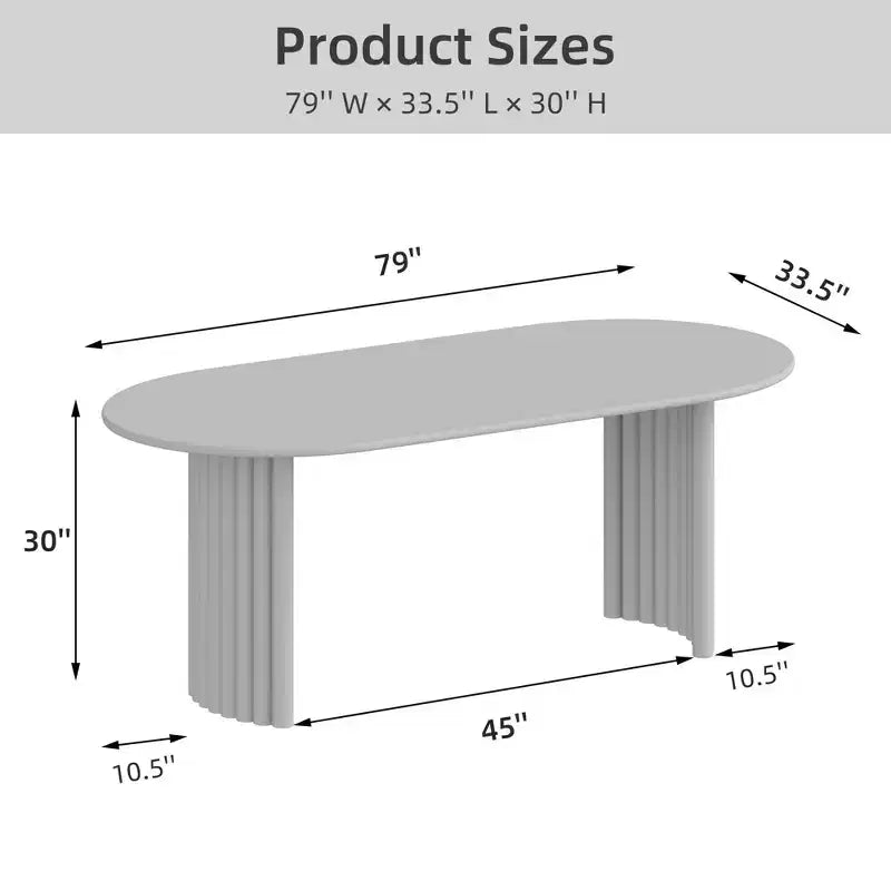 Table à manger ovale 79 po pour 6-8 personnes avec plateau à bord arqué et base à rayures, table de cuisine de ferme moderne pour salon et salle à manger, naturel