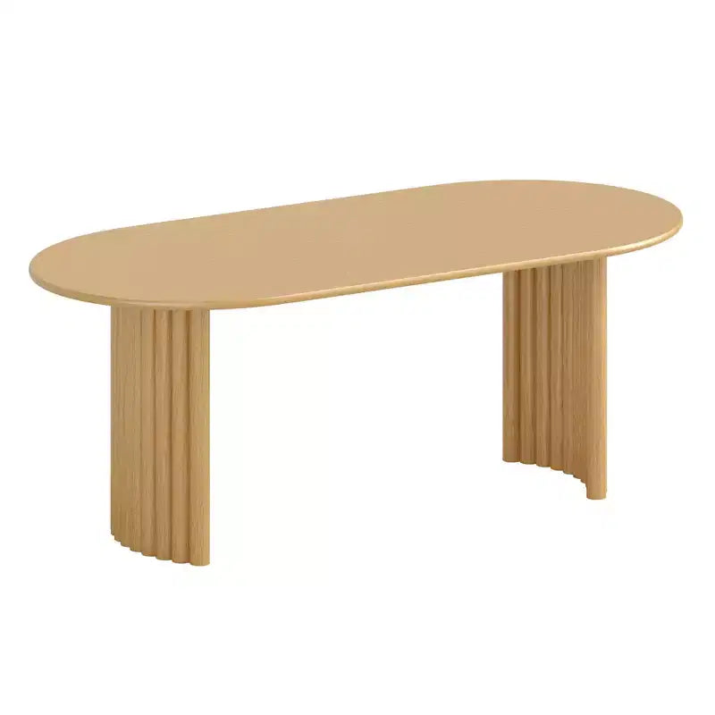 Table à manger ovale 79 po pour 6-8 personnes avec plateau à bord arqué et base à rayures, table de cuisine de ferme moderne pour salon et salle à manger, naturel