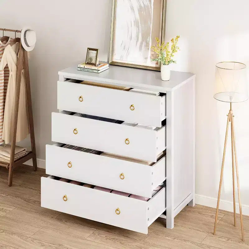 Commode 4 tiroirs style Ferme 37, armoire de rangement haute en bois pour chambre de bébé et chambre à coucher, meuble TV polyvalent pour salon ou entrée