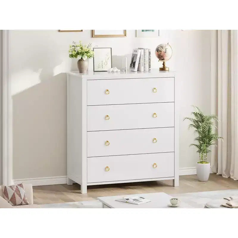 Commode 4 tiroirs style Ferme 37, armoire de rangement haute en bois pour chambre de bébé et chambre à coucher, meuble TV polyvalent pour salon ou entrée