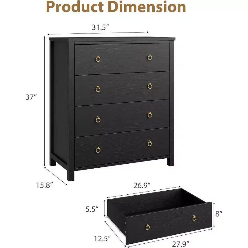 Commode 4 tiroirs style Ferme 37, armoire de rangement haute en bois pour chambre de bébé et chambre à coucher, meuble TV polyvalent pour salon ou entrée