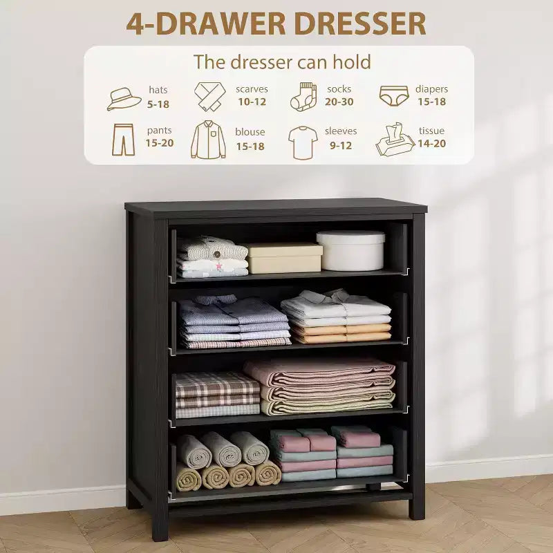 Commode 4 tiroirs style Ferme 37, armoire de rangement haute en bois pour chambre de bébé et chambre à coucher, meuble TV polyvalent pour salon ou entrée