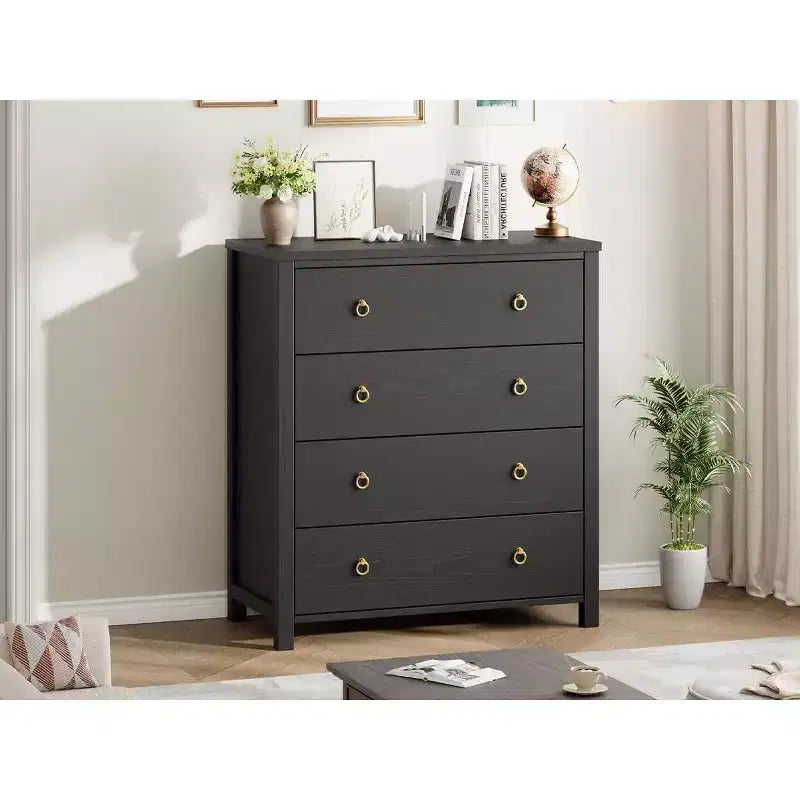 Commode 4 tiroirs style Ferme 37, armoire de rangement haute en bois pour chambre de bébé et chambre à coucher, meuble TV polyvalent pour salon ou entrée