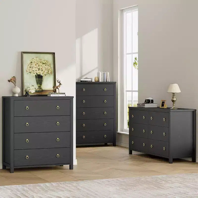 Commode 4 tiroirs style Ferme 37, armoire de rangement haute en bois pour chambre de bébé et chambre à coucher, meuble TV polyvalent pour salon ou entrée