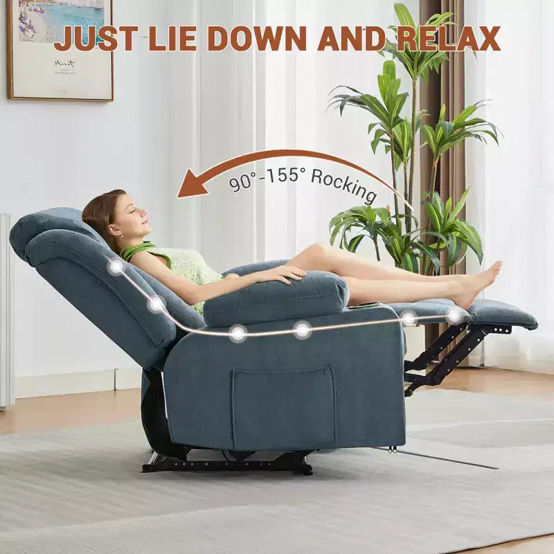 Fauteuil inclinable manuel classique surdimensionné avec massage par vibrations, chauffage, canapé profond rembourré confortable avec poches latérales, poches avant, porte-gobelet