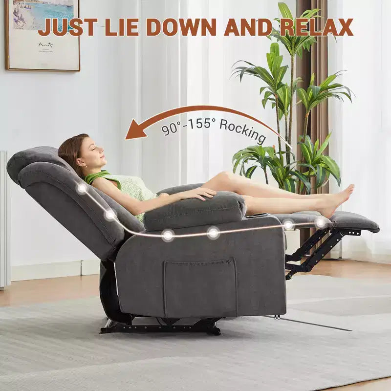 Fauteuil inclinable manuel classique surdimensionné avec massage par vibrations, chauffage, canapé profond rembourré confortable avec poches latérales, poches avant, porte-gobelet
