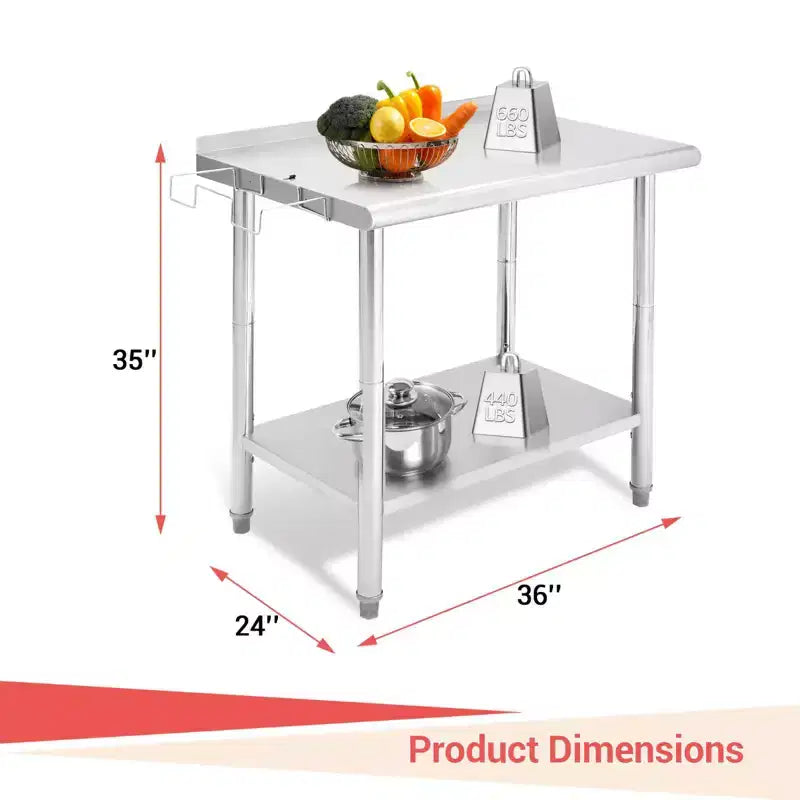 Table en acier inoxydable, table de préparation commerciale en métal robuste avec étagères ouvertes pour cuisines de restaurant, maison, hôtels, préparation des aliments