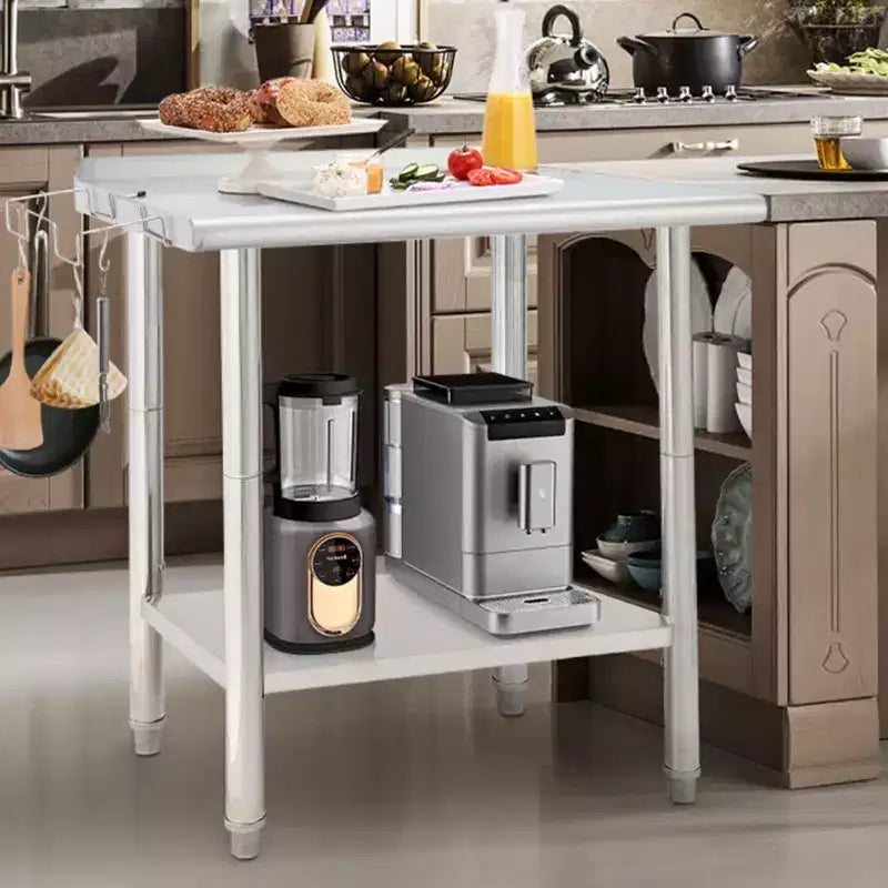 Table en acier inoxydable, table de préparation commerciale en métal robuste avec étagères ouvertes pour cuisines de restaurant, maison, hôtels, préparation des aliments