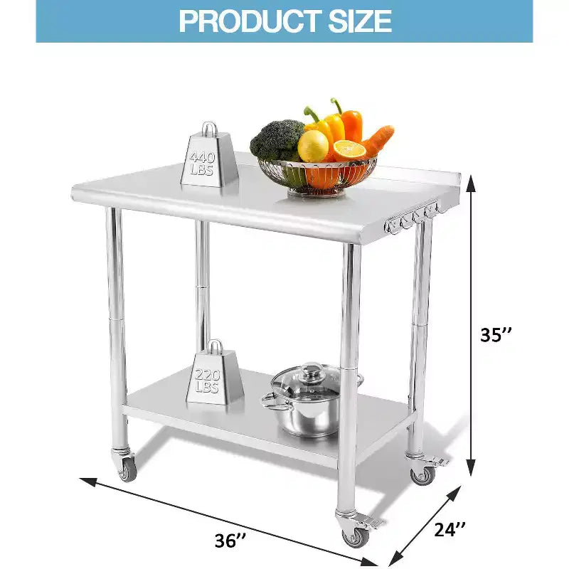 Table en acier inoxydable, table de préparation commerciale en métal robuste avec étagères ouvertes pour cuisines de restaurant, maison, hôtels, préparation des aliments