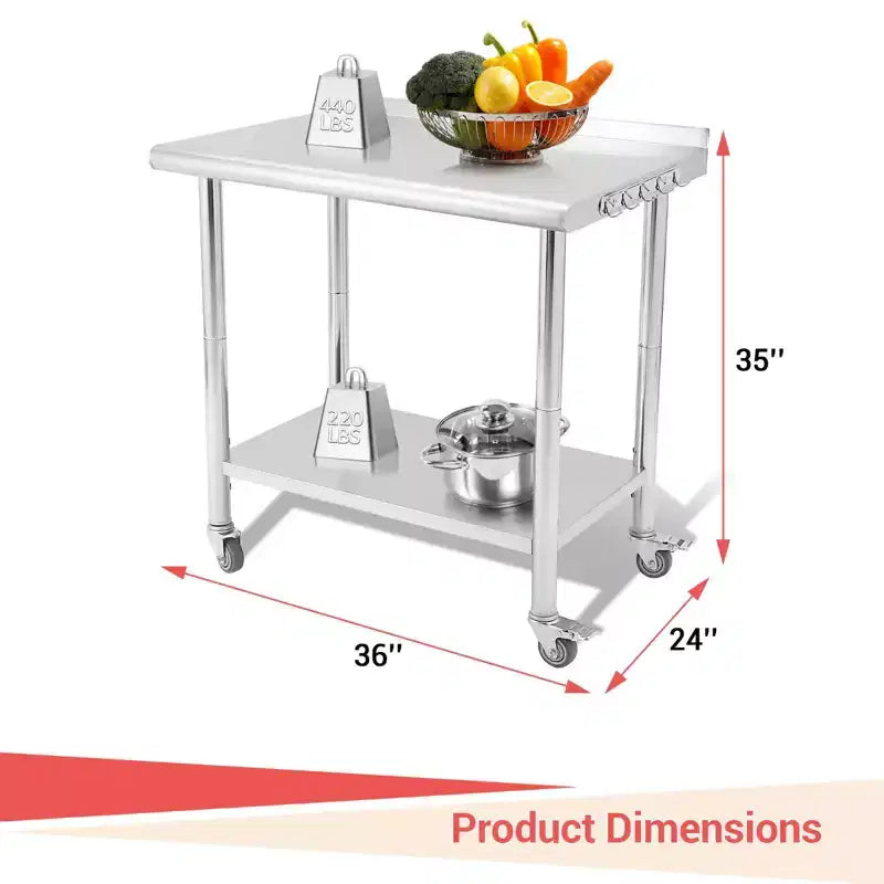 Table en acier inoxydable, table de préparation commerciale en métal robuste avec étagères ouvertes pour cuisines de restaurant, maison, hôtels, préparation des aliments