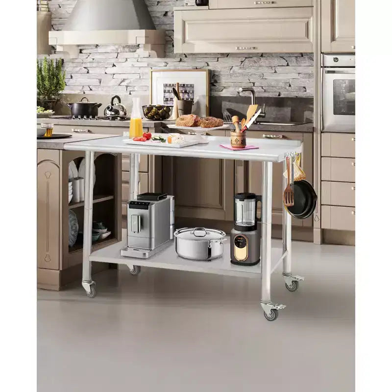 Table en acier inoxydable, table de préparation commerciale en métal robuste avec étagères ouvertes pour cuisines de restaurant, maison, hôtels, préparation des aliments