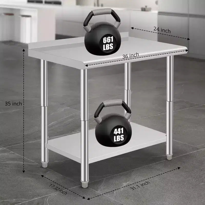 Table en acier inoxydable, table de préparation commerciale en métal robuste avec étagères ouvertes pour cuisines de restaurant, maison, hôtels, préparation des aliments