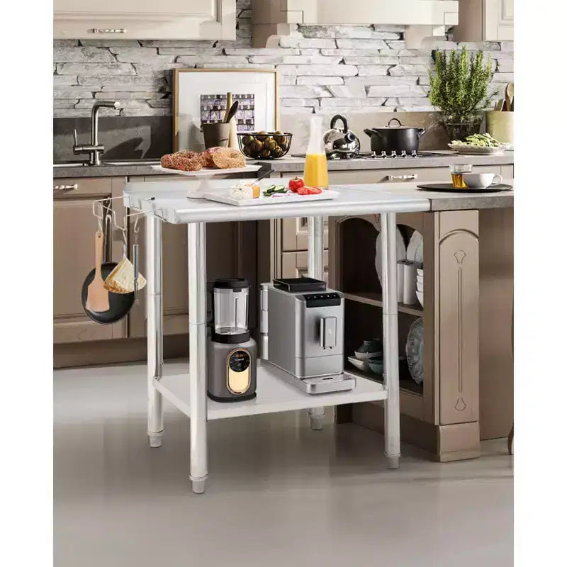 Table en acier inoxydable, table de préparation commerciale en métal robuste avec étagères ouvertes pour cuisines de restaurant, maison, hôtels, préparation des aliments