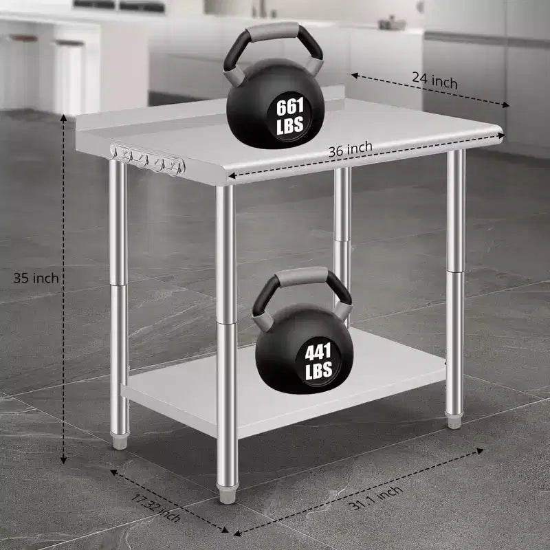 Table en acier inoxydable, table de préparation commerciale en métal robuste avec étagères ouvertes pour cuisines de restaurant, maison, hôtels, préparation des aliments