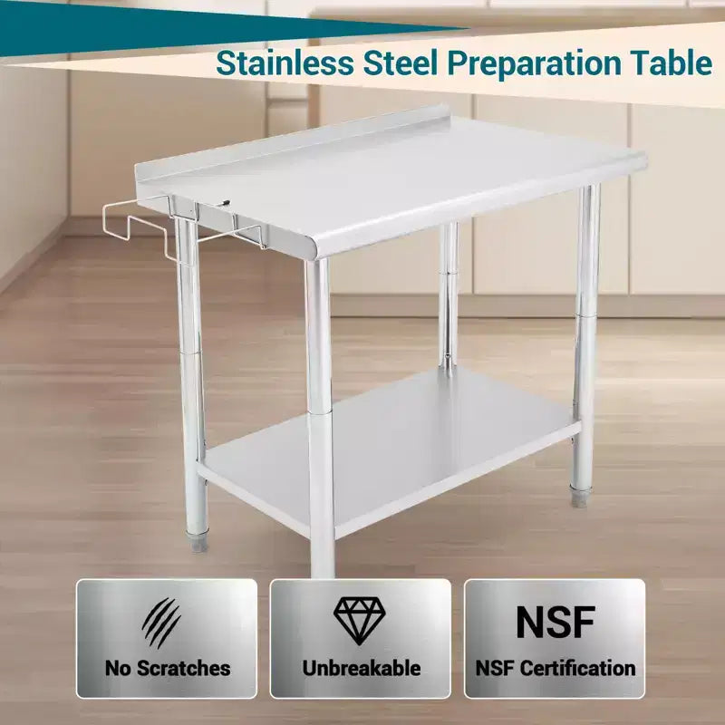 Table en acier inoxydable, table de préparation commerciale en métal robuste avec étagères ouvertes pour cuisines de restaurant, maison, hôtels, préparation des aliments