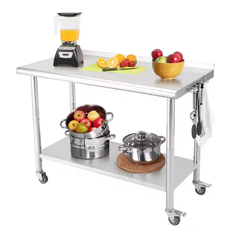 Table en acier inoxydable, table de préparation commerciale en métal robuste avec étagères ouvertes pour cuisines de restaurant, maison, hôtels, préparation des aliments