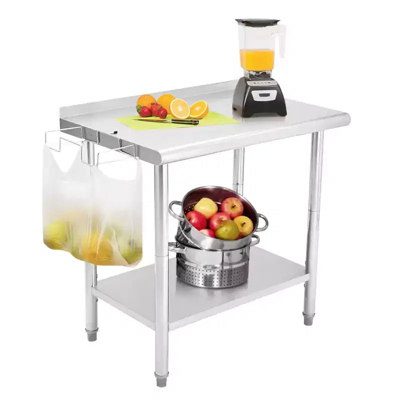 Table en acier inoxydable, table de préparation commerciale en métal robuste avec étagères ouvertes pour cuisines de restaurant, maison, hôtels, préparation des aliments