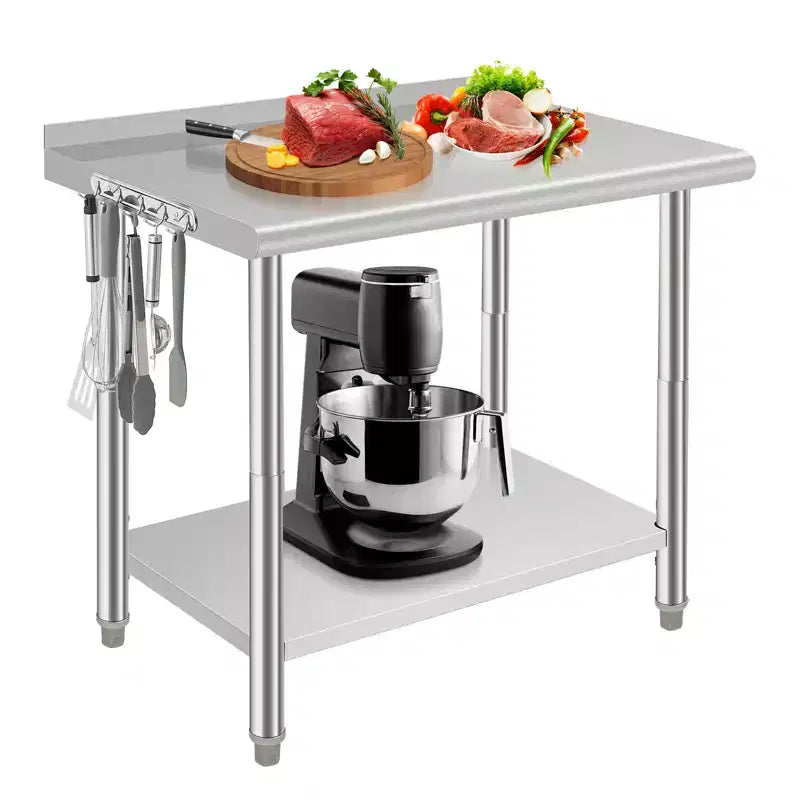 Table en acier inoxydable, table de préparation commerciale en métal robuste avec étagères ouvertes pour cuisines de restaurant, maison, hôtels, préparation des aliments